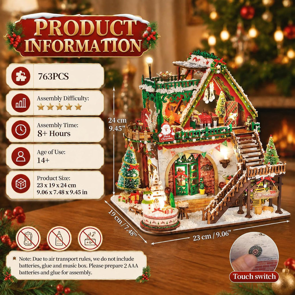 SUNNINO Kit de rincón de libro de casa de muñecas en miniatura de Navidad