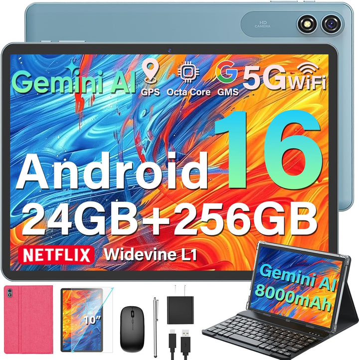 Tableta Android 16 mejorada 2026, tableta de 10 pulgadas con teclad...