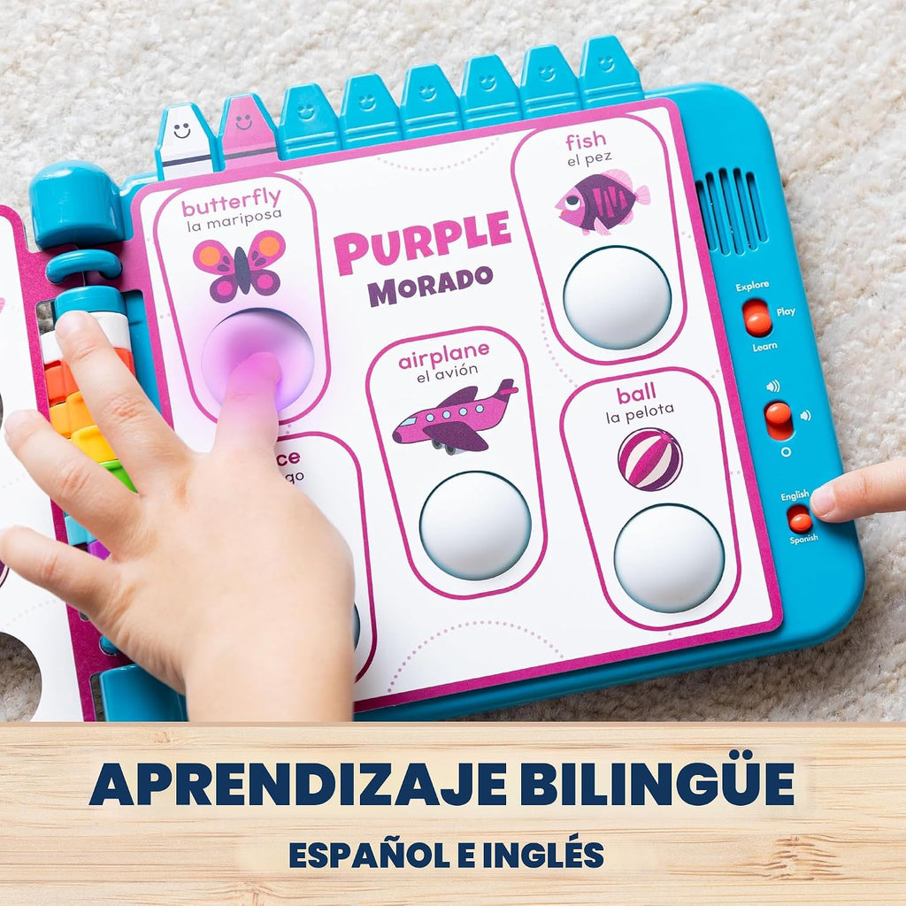 Chuckle & Roar Pop It Book, colores, inglés y español, modo silencioso, 1-4
