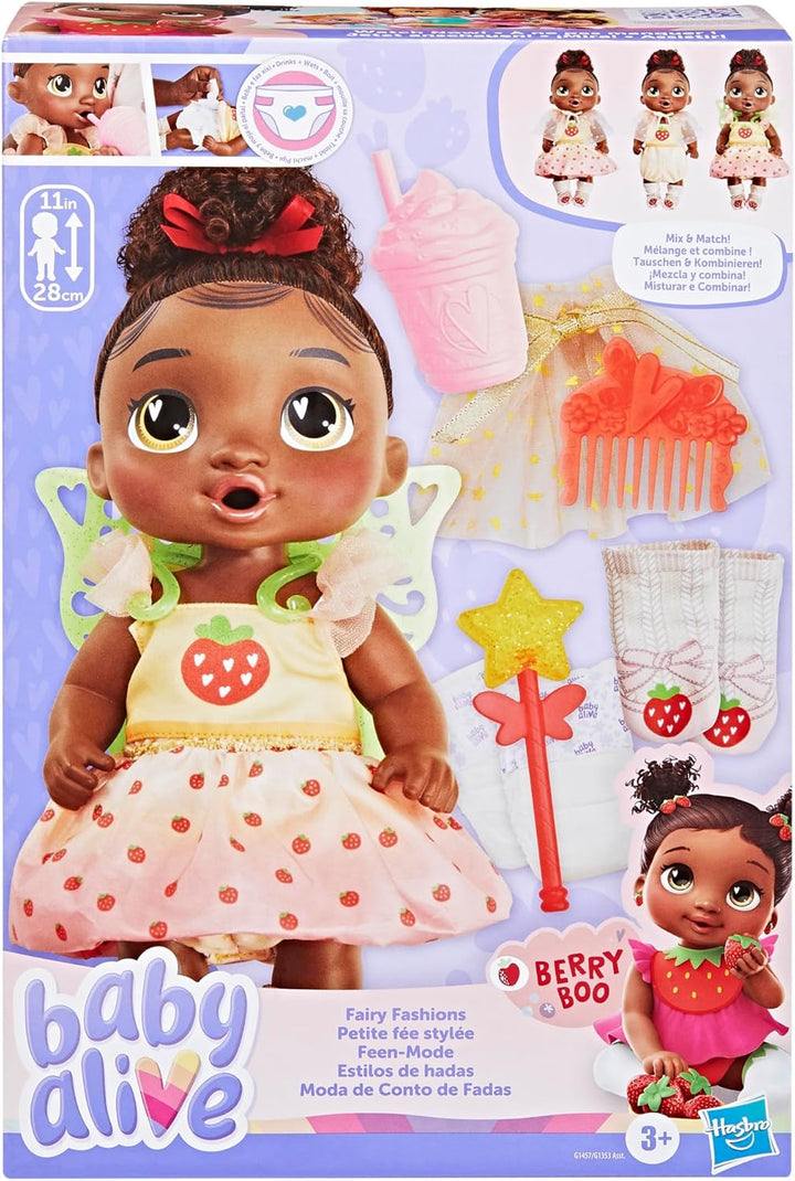 Muñeca Baby Alive Fairy Fashions Berry Boo con ropa y accesorios, p...