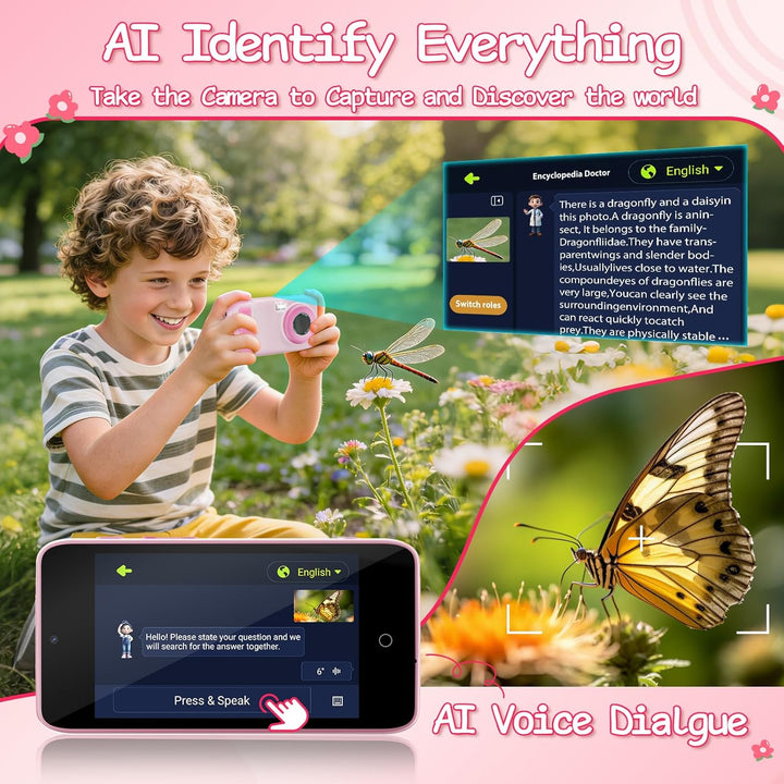 Gisotu Cámara digital AI, cámara AI para niños, reconocimiento de t...
