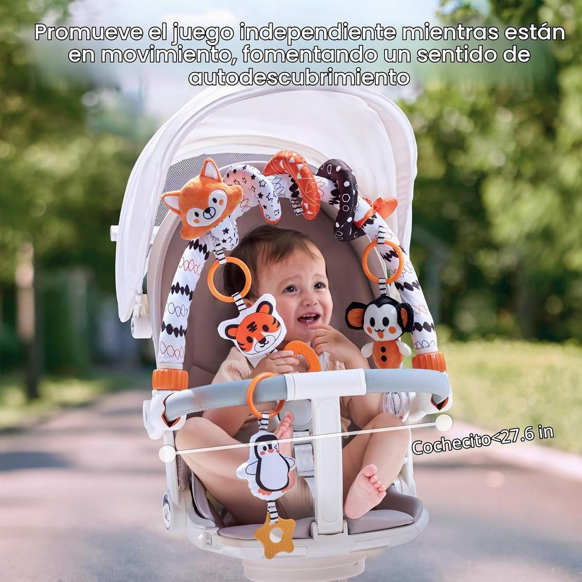 TUMAMA - Juguetes de arco de cochecito de bebé en blanco y negro, juguetes de sonajero colgantes en espiral extraíbles, asiento de coche de alto contraste y juguetes para cochecito de bebé de 0, 3, 6