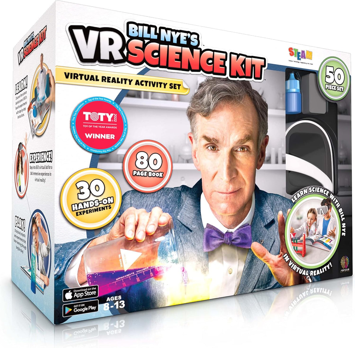Abacus Brands Bill Nye's VR Science Kit - Virtual Reality Kids Science Kit, Book y Interactive STEM Learning Activity Set (Full Version - Includes Goggles)