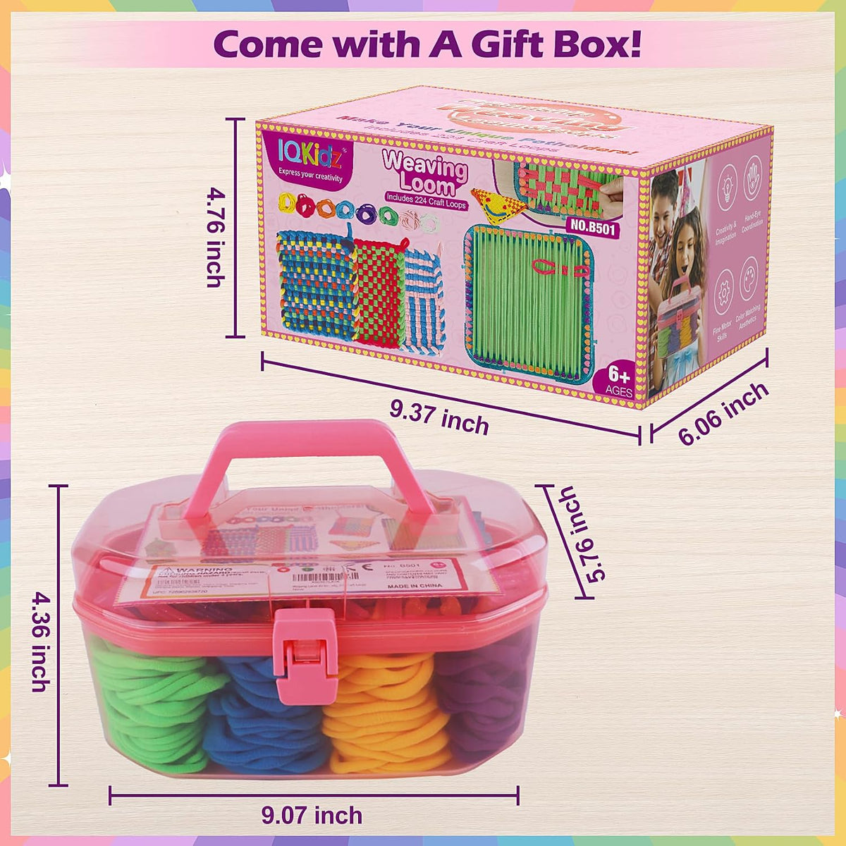 IQKidz Kit de telar de tejer, manualidades y manualidades para niños y adultos, regalo ideal para niñas de 5, 6, 7, 8 a 12 y 13 años, fácil actividad de tejer para principiantes, 224 bucles de manualidades