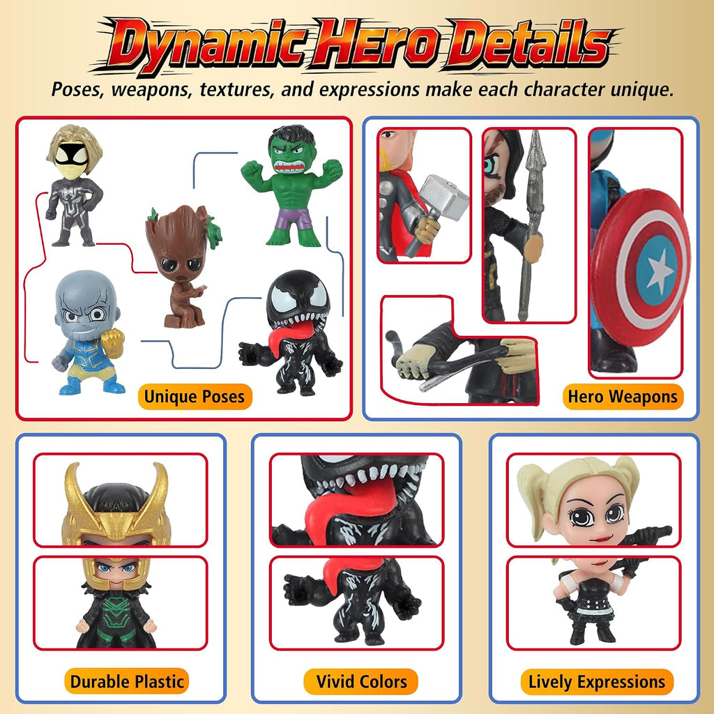 Figuras de acción de superhéroes, 32 piezas de minifiguras de superhéroes, increíbles recuerdos coleccionables de fiesta de gente pequeña, miniaturas heroicas de dibujos animados para niños