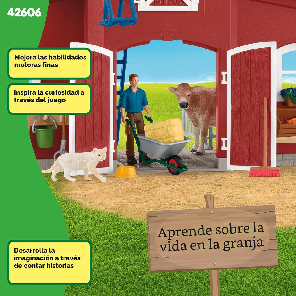 Schleich Farm World 42606 - Granero rojo con animales y más, 64 piezas