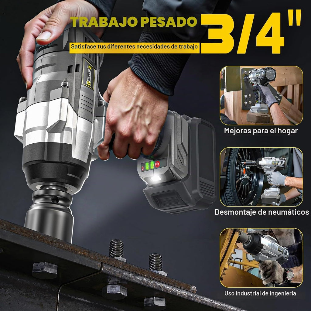 DIYtoolifz Llave de impacto inalámbrica de 3/4 "compatible con batería Dewalt de 20 V: 1850FT-LBS(2500N.m) Destornillador de impacto de alto par, parada automática de marcha atrás, impacto resistente de 4 velocidades para automóvil/camión/cortacésped