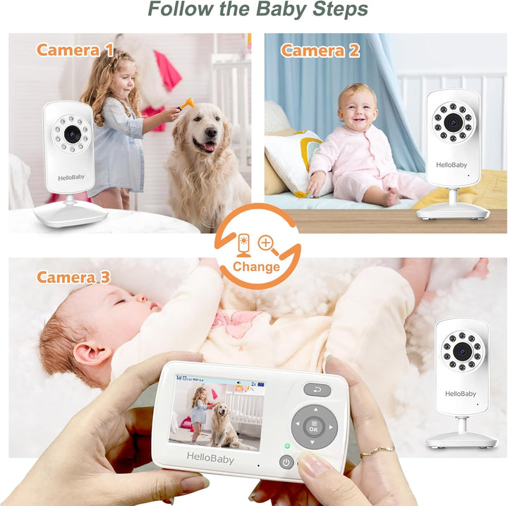HelloBaby Monitor con 3 cámaras, pantalla de viaje portátil de 2.4...