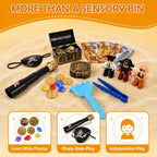 Cofre del tesoro pirata sensorial para niños con arena sensorial