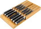 VaeFae Organizador de cajones de cuchillos de bambú, organizador de cajones de cuchillos, bloque de cuchillos de cocina para 12 cuchillos y una ranura PLUS para tu afilador de cuchillos (sin