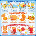 Juego de herramientas para masa, 42 piezas de accesorios de masa con hamburguesas, pizza y papas fritas, moldes de animales y frutas, rodillos, cortadores, sellos, tijeras de seguridad y juguetes de