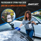 SwiftJet Pistola de espuma para lavado de autos + guante de microfibra – Funciona con cualquier jabón – Pulverizador de espuma para manguera de jardín – Kit de lavado de coche de cañón de espuma – Accesorios de coche Pistola de espuma negra con manopla