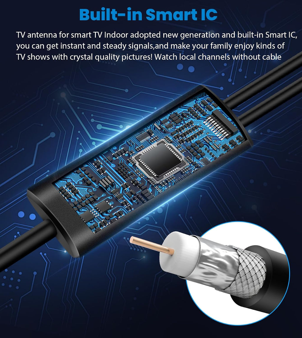 Antena de TV 2026 para Smart TV, rango de más de 5000 millas, antena de TV digital HD más fuerte para interiores con amplificador de señal Booster, diseño impermeable, soporte 8K 4K 1080p 360°