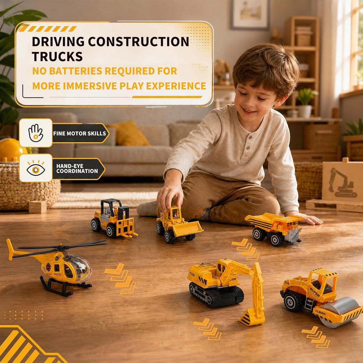 6 piezas de juguetes de vehículos de construcción, mini vehículos de
