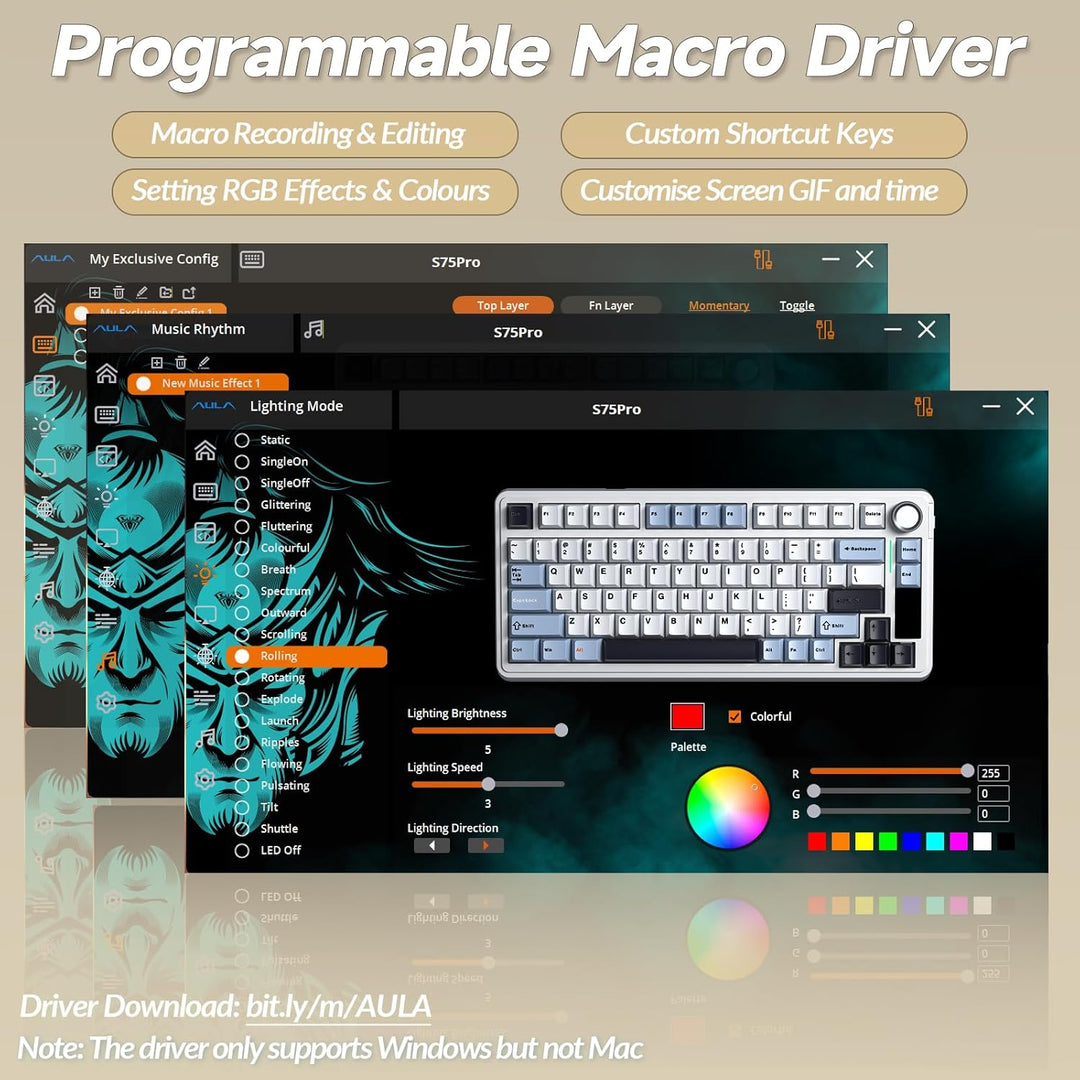 AULA Teclado mecánico inalámbrico S75 PRO con pantalla y perilla, 7...