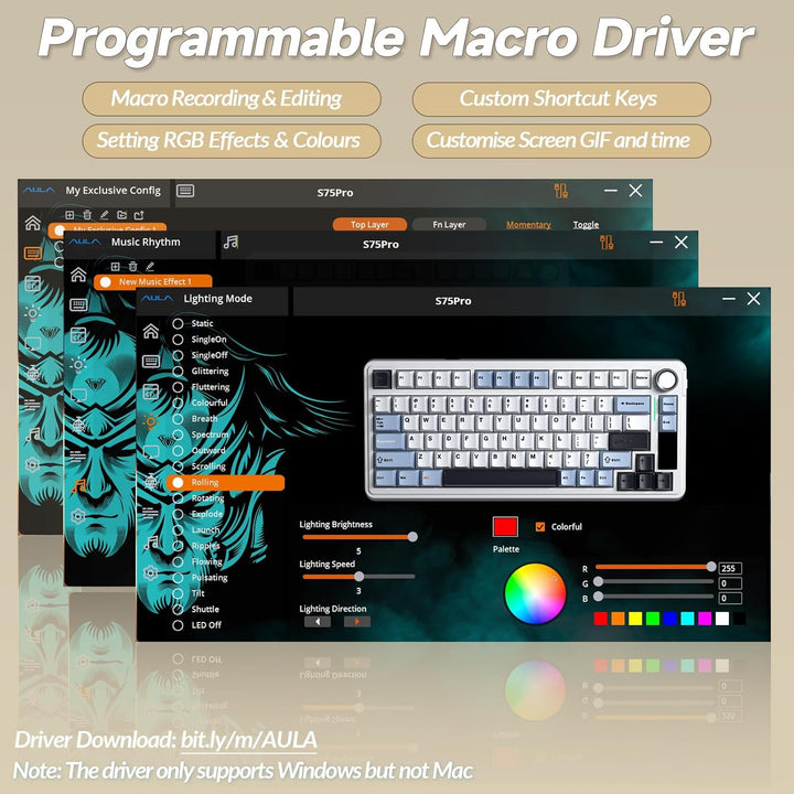AULA Teclado mecánico inalámbrico S75 PRO con pantalla y perilla, 7...
