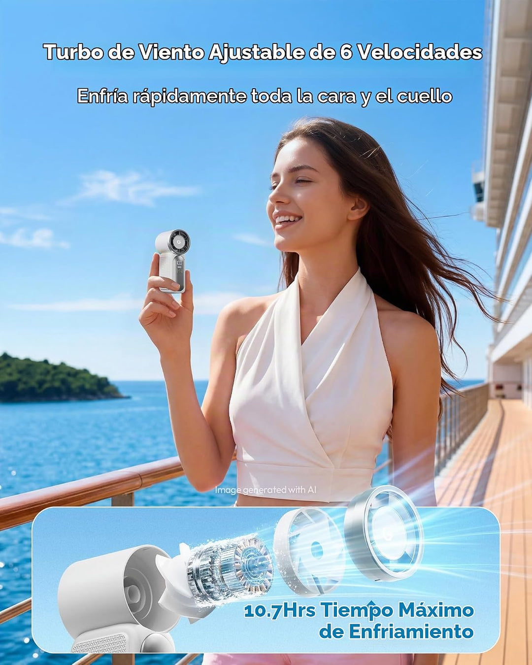 Gaiatop Mini ventilador portátil de mano, 6 velocidades 16900 RPM v...