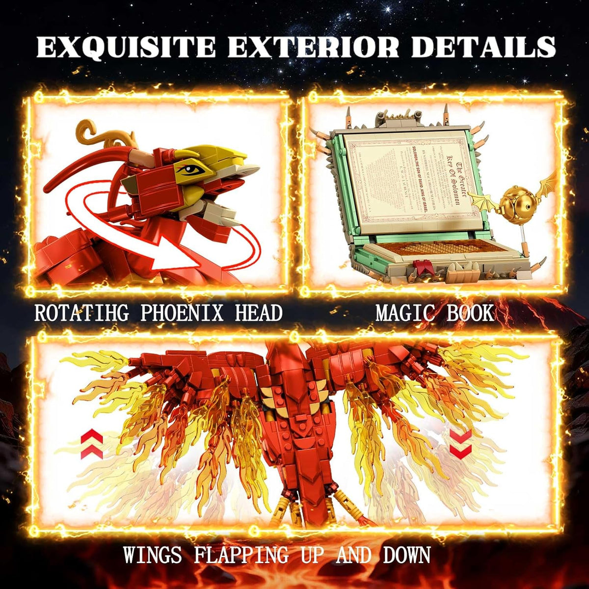 Juego de 1252 piezas Moc Fire Phoenix con bloque de
