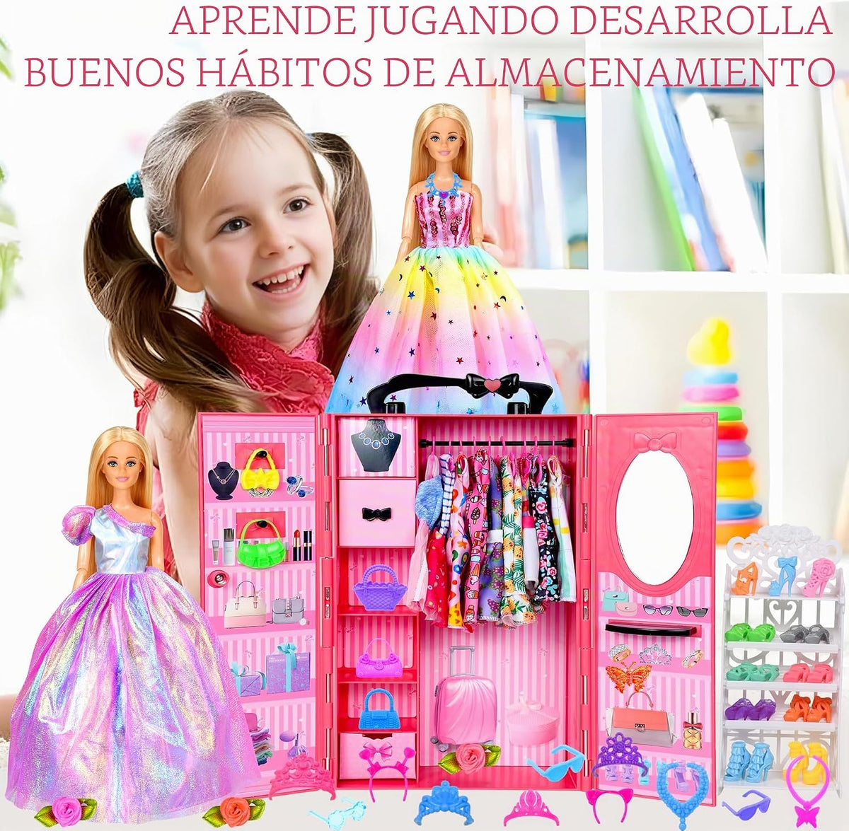 Juego de 150 piezas de ropa y accesorios para muñecas para niñas, vestidos de princesa, vestidos de moda, trajes de baño, tops, pantalones, zapatos, bolsas, joyas en el armario para muñecas de 11.5