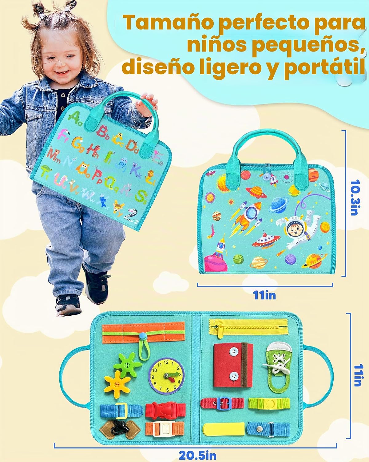 Tablero Ocupado Juguetes Montessori para Niño Niña Regalos de Cumpleaños, Libro Ocupado Juguetes de Aprendizaje Sensorial para Niños Pequeños, Juguete de Viaje para Avión y Auto Actividades