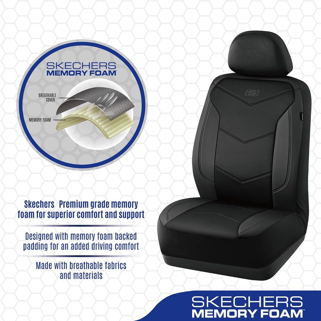 Skechers Fundas de Asiento de Espuma con Memoria, Fundas de Asiento de Automóvil de Cuero, Máxima Comodidad y Soporte Fundas de Asientos Delanteros Compatibles con Airbag, Ajuste Universal Automotriz