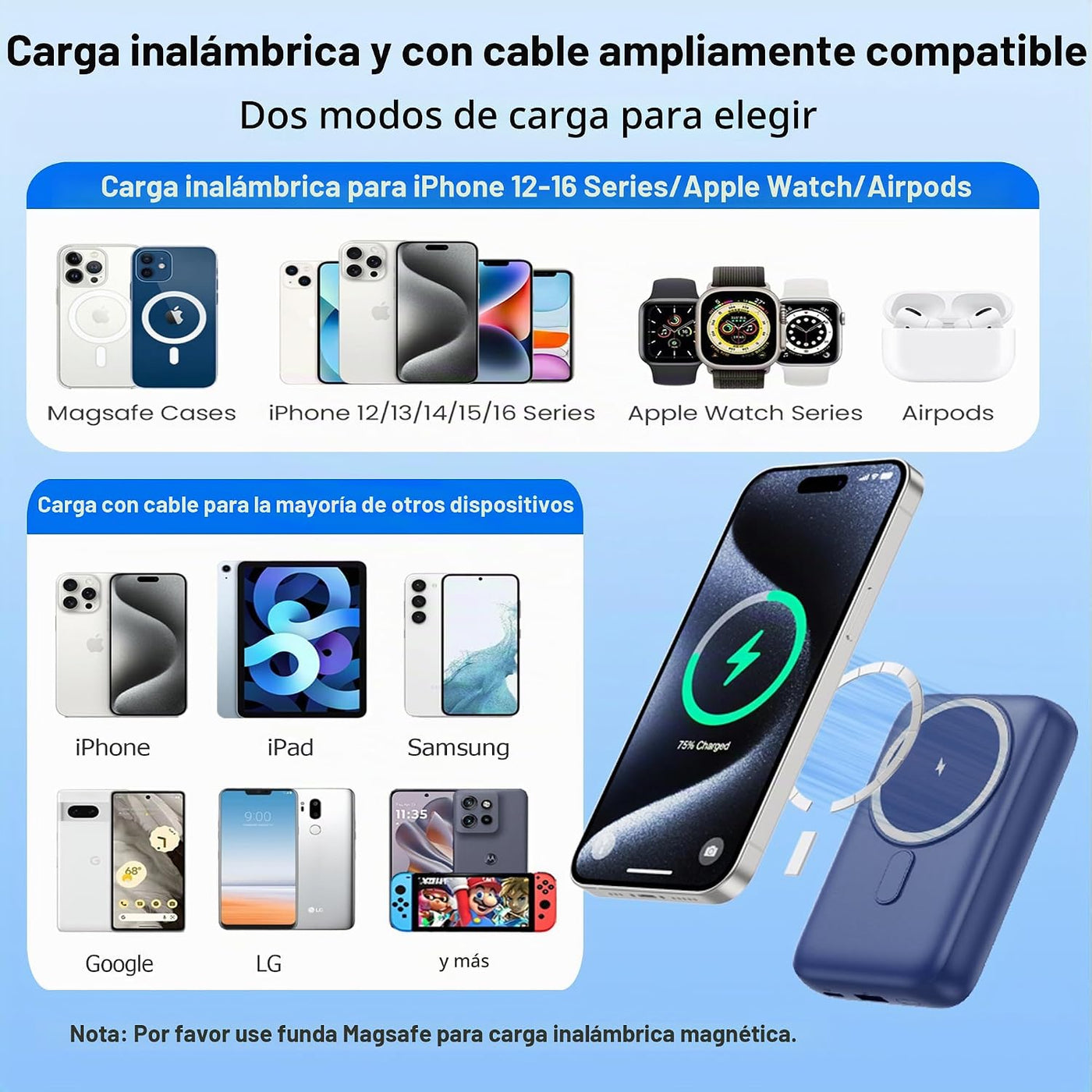 Cargador portátil magnético para iPhone y iWatch, cargador de bater...