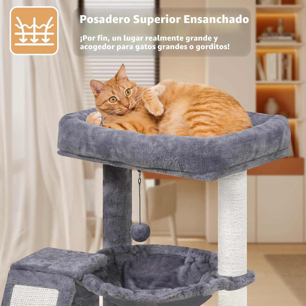 YOUPET - Árbol para gatos con poste rascador para gatos de interior, torre para gatos con tabla de rascar y bolas de juguete divertidas, torre de árbol para gatos con hamaca acogedora, gris