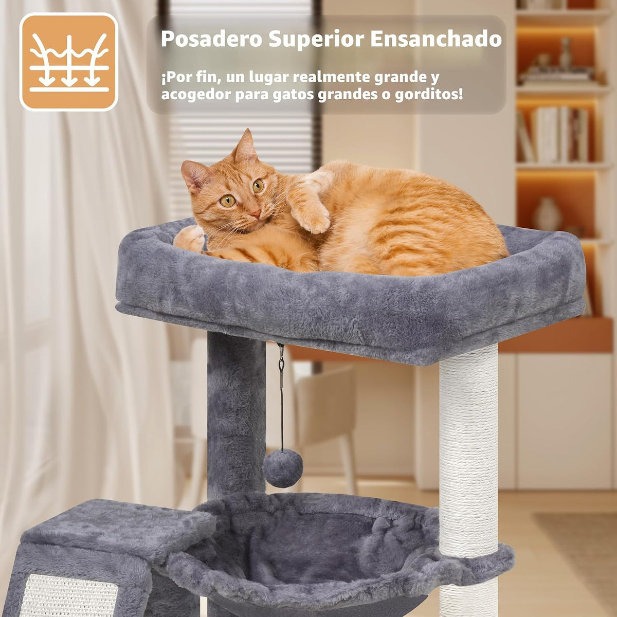 YOUPET - Árbol para gatos con poste rascador para gatos de interior, torre para gatos con tabla de rascar y bolas de juguete divertidas, torre de árbol para gatos con hamaca acogedora, gris