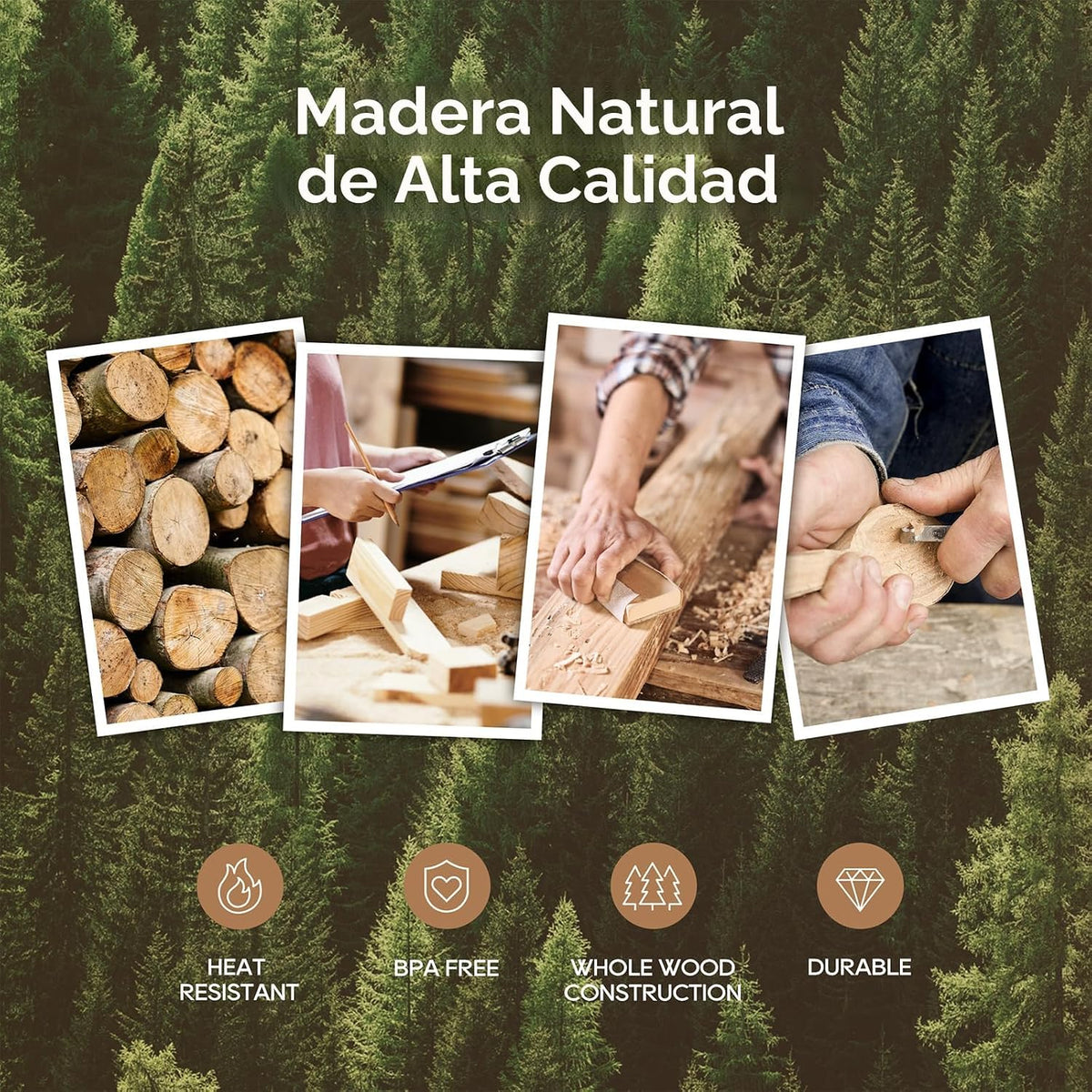 Cucharas de madera para cocinar, juego de utensilios de cocina antiadherentes con 4 cucharas medidoras, juego de espátulas de madera de agarre cómodo, 9 utensilios de cocina de madera de teca