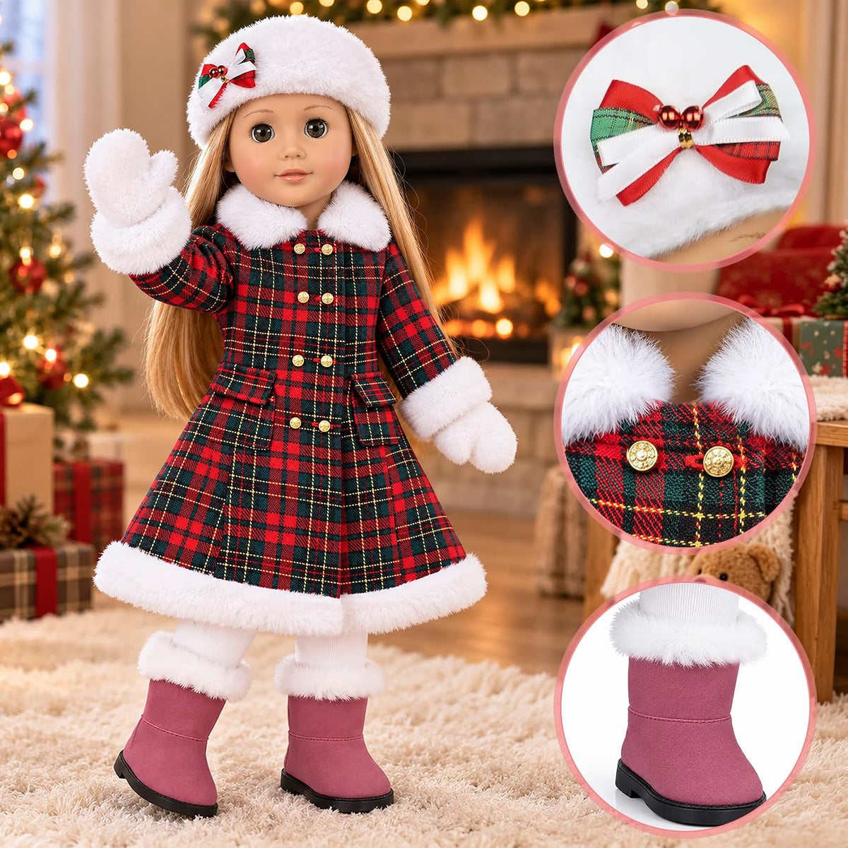 Set de Ropa y Accesorios para Muñeca Americana de 18 Pulgadas, 7 Piezas, Navidad
