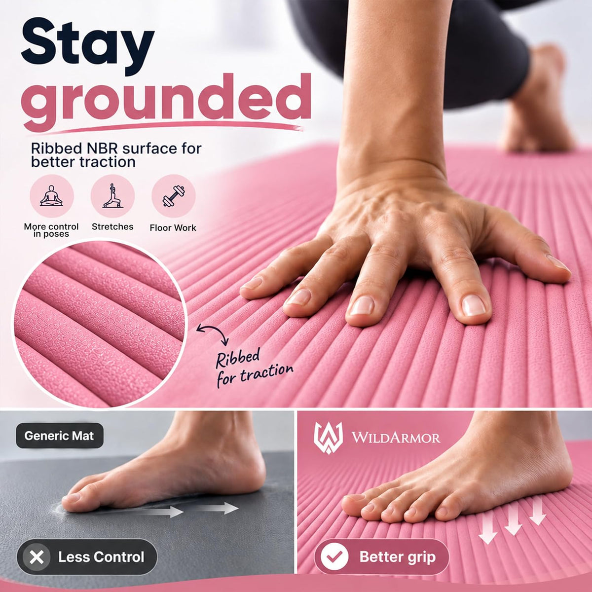 Tapete de yoga extra grueso, antideslizante de 0.591 in NBR, 72 x 24 pulgadas, viene con bola de masaje TPE y cronómetro digital, alfombrilla de entrenamiento para ejercicio en casa, fitness, pilates