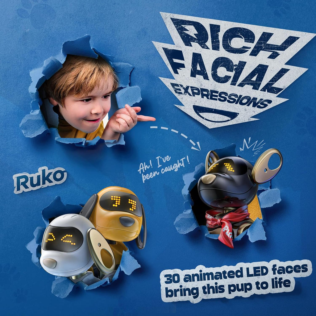 Ruko 18011 Robot Dog Toy, Smart Interactive Puppy con 30+ LED Faces