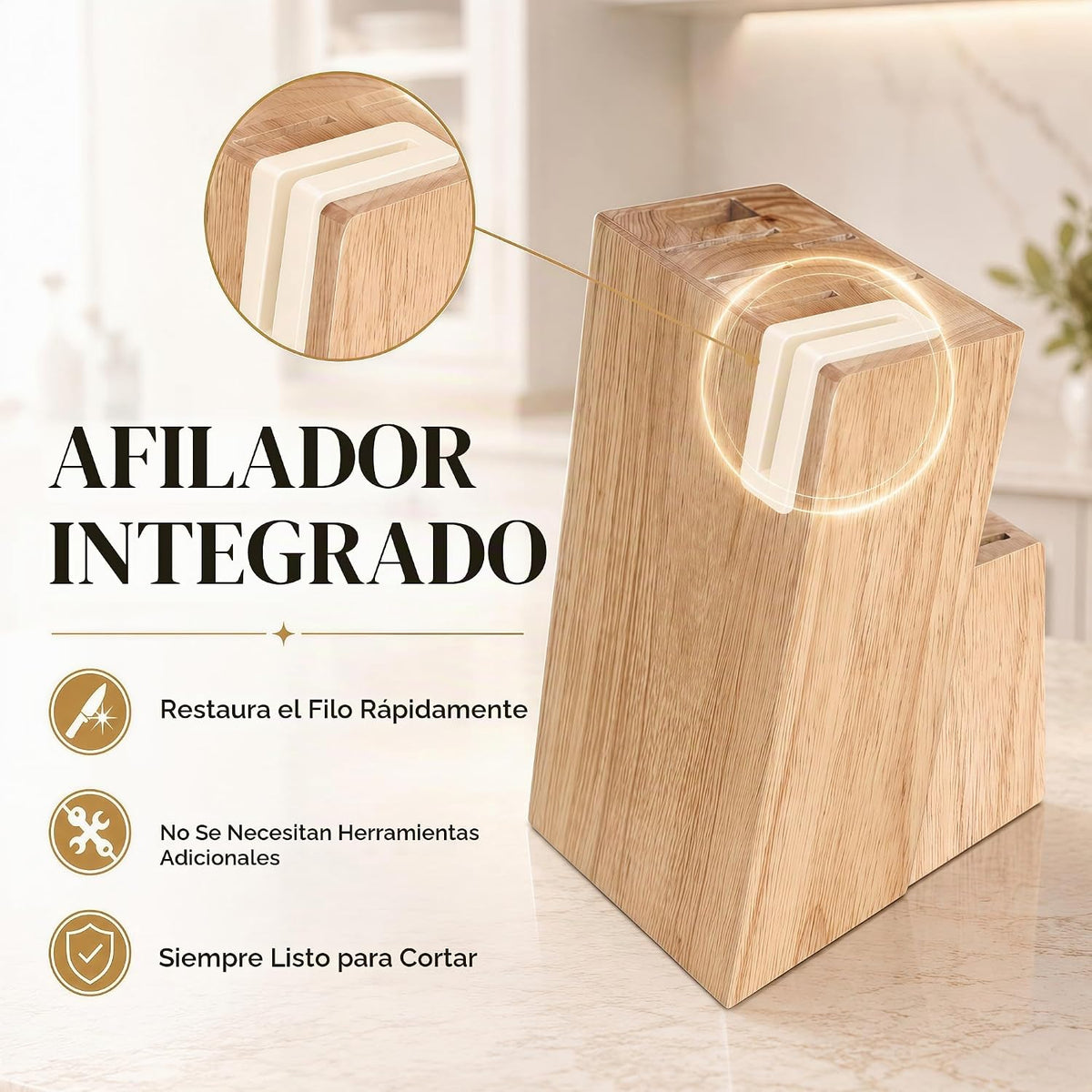 Juego de cuchillos con bloque afilador integrado, apto para lavavajillas