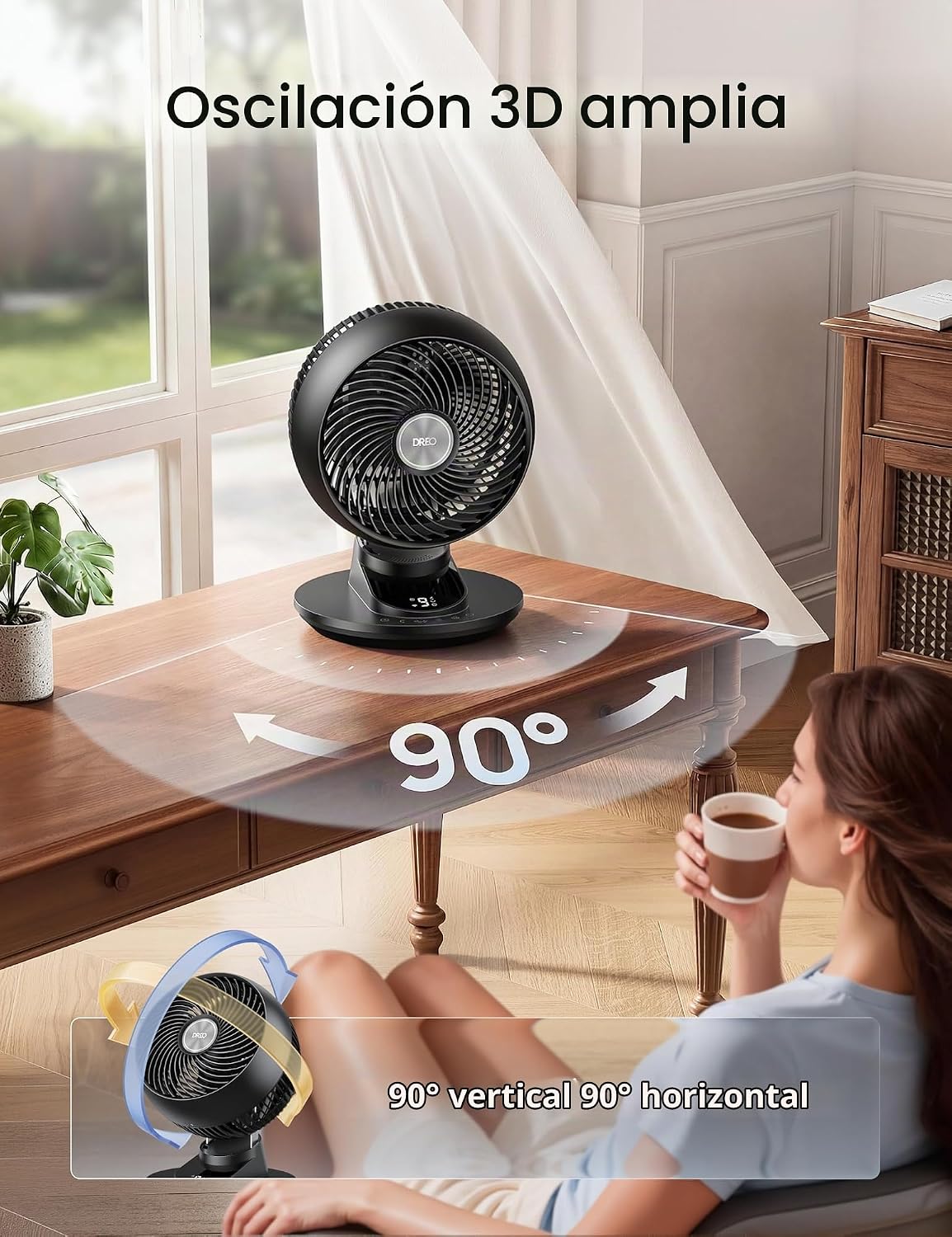 DREO Ventilador inteligente para dormitorio, potente flujo de aire...