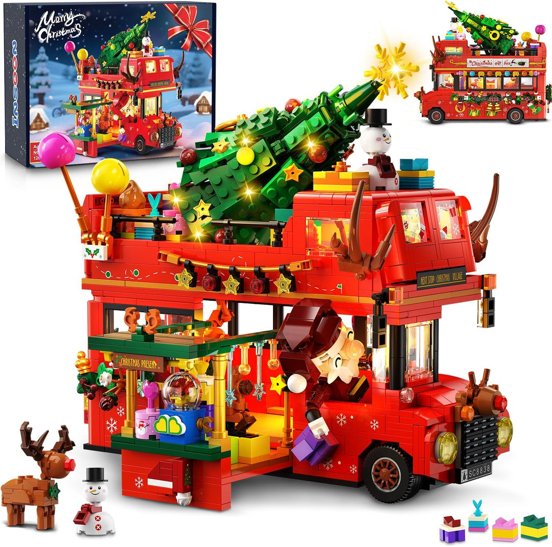 Juego de construcción de autobús de dos pisos de Navidad