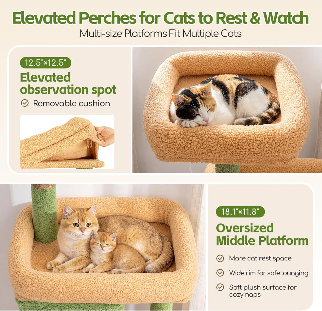 Globlazer Cactus Cat Tree Tower 2 Condo Kitten Scratching Post, F54, Verde