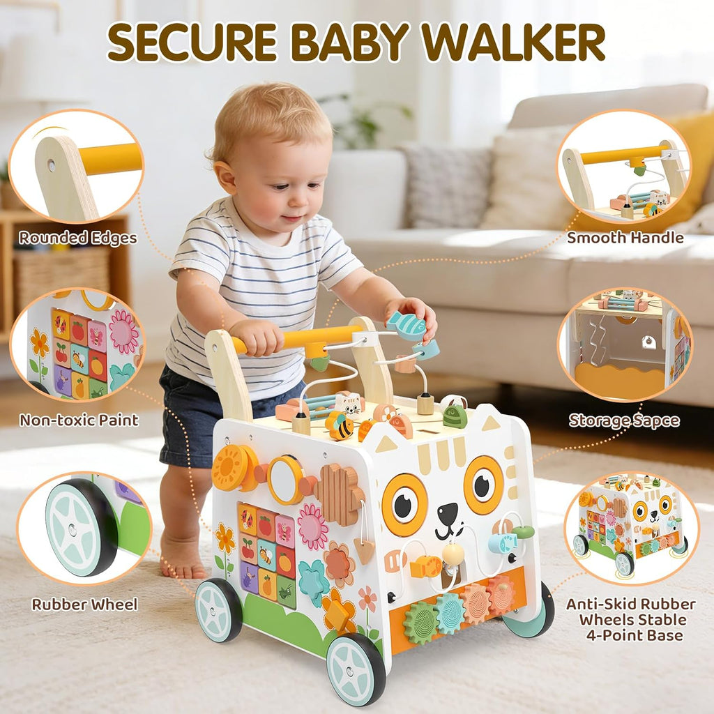 Andador de madera para bebés Weilim con centro de actividades, juguete Montessori 12M+