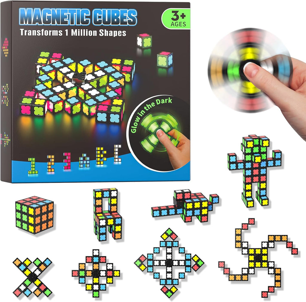 Gyro Antiestrés Magnético Mini-38 Bloques, Cubo Magnético Brilla 4 en 1 Juguete