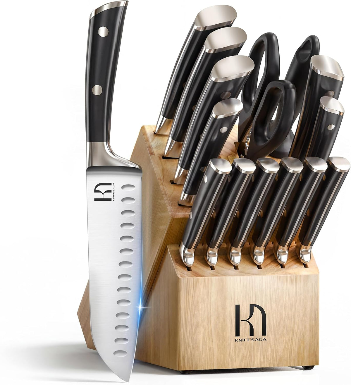 KnifeSaga - Juego de cuchillos de cocina japoneses de 15 piezas, afilado, profesional
