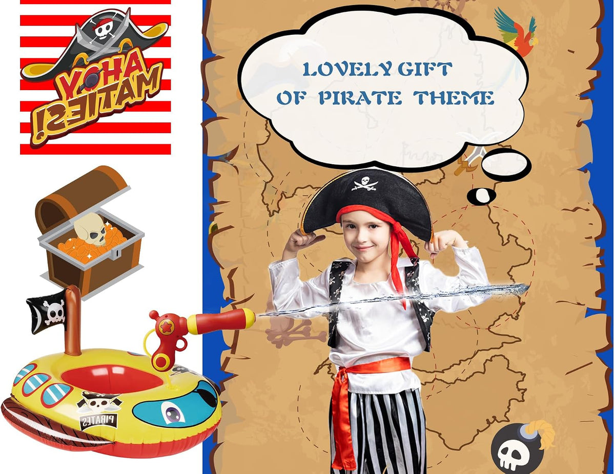Flotador inflable grande de verano para piscina para niños con pistola de chorro, barco pirata y camión de bomberos