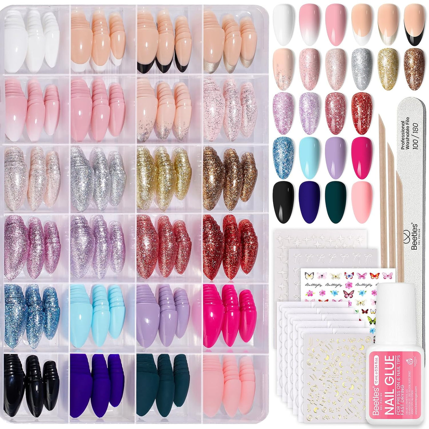 Beetles - Kit de uñas postizas a presión, 720 unidades, 24 colores,...