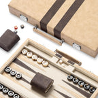 Juegos de backgammon de 15 pulgadas para adultos, tablero clásico de backgammon con dados de damas únicos, exterior de piel sintética e interior de terciopelo, juego de viaje de backgammon portátil (marrón)