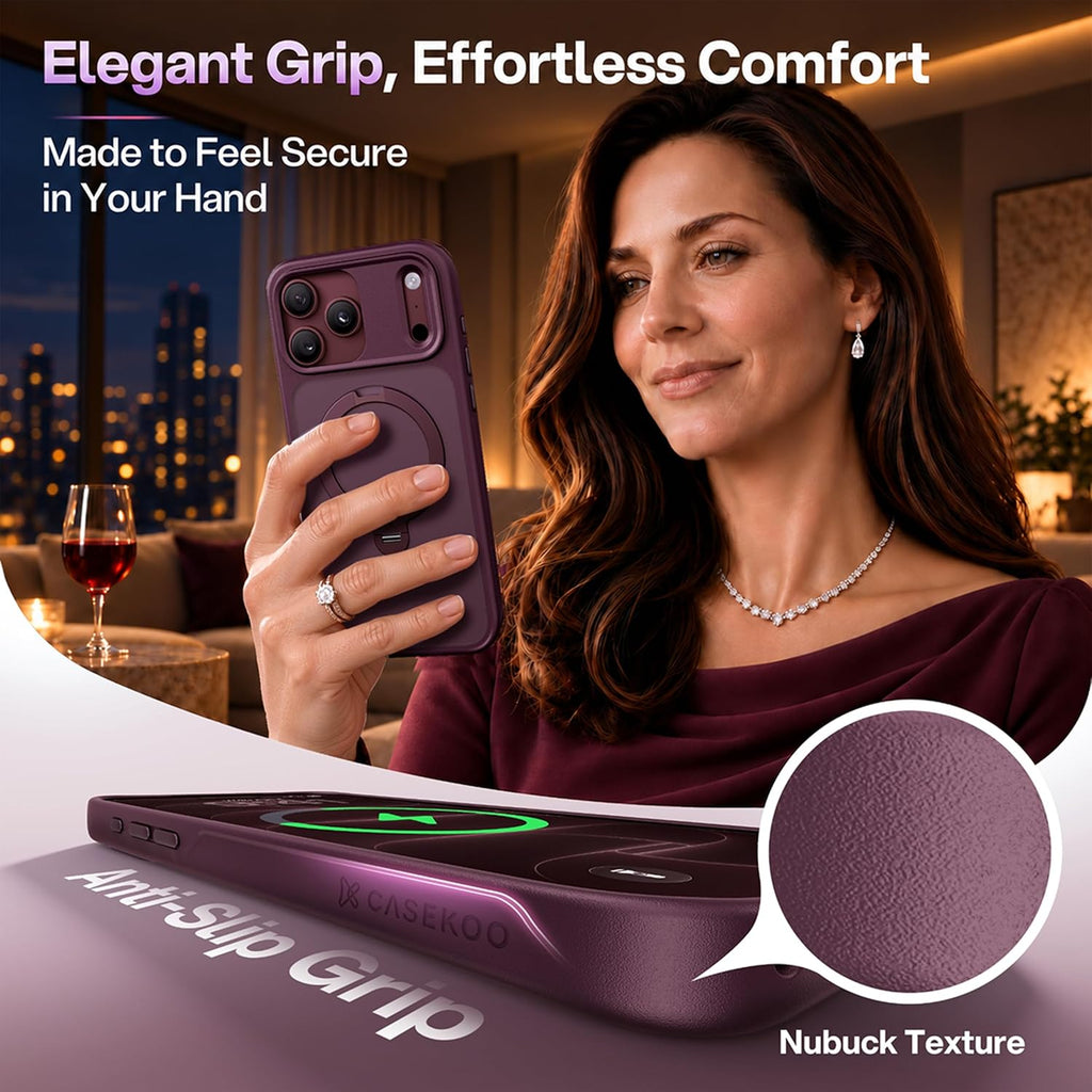 CASEKOO Burgundy para iPhone 18 Pro Max Case con 360 Spin Magnetic Stand