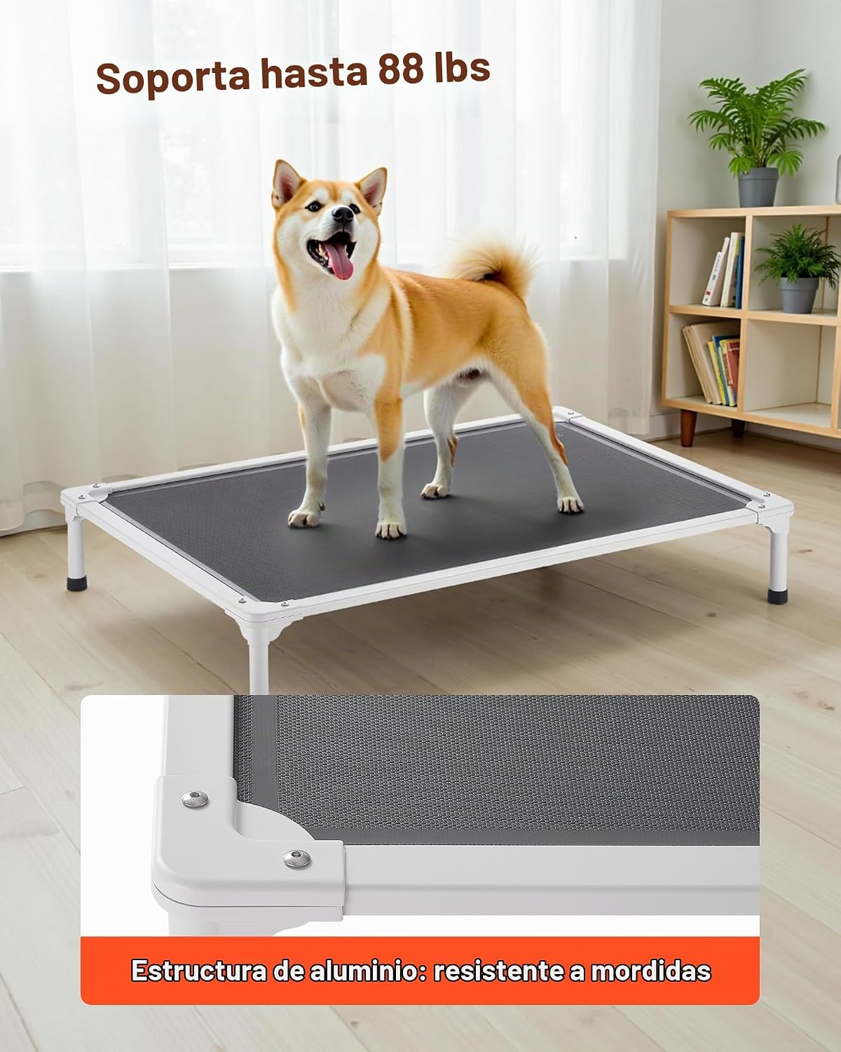 VEVOR Cama elevada para perros a prueba de mordidas, cuna elevada portátil para perro con marco de metal de tubo de aluminio y malla de textileno transpirable, cama hamaca elevada para interiores y exteriores, L, gris