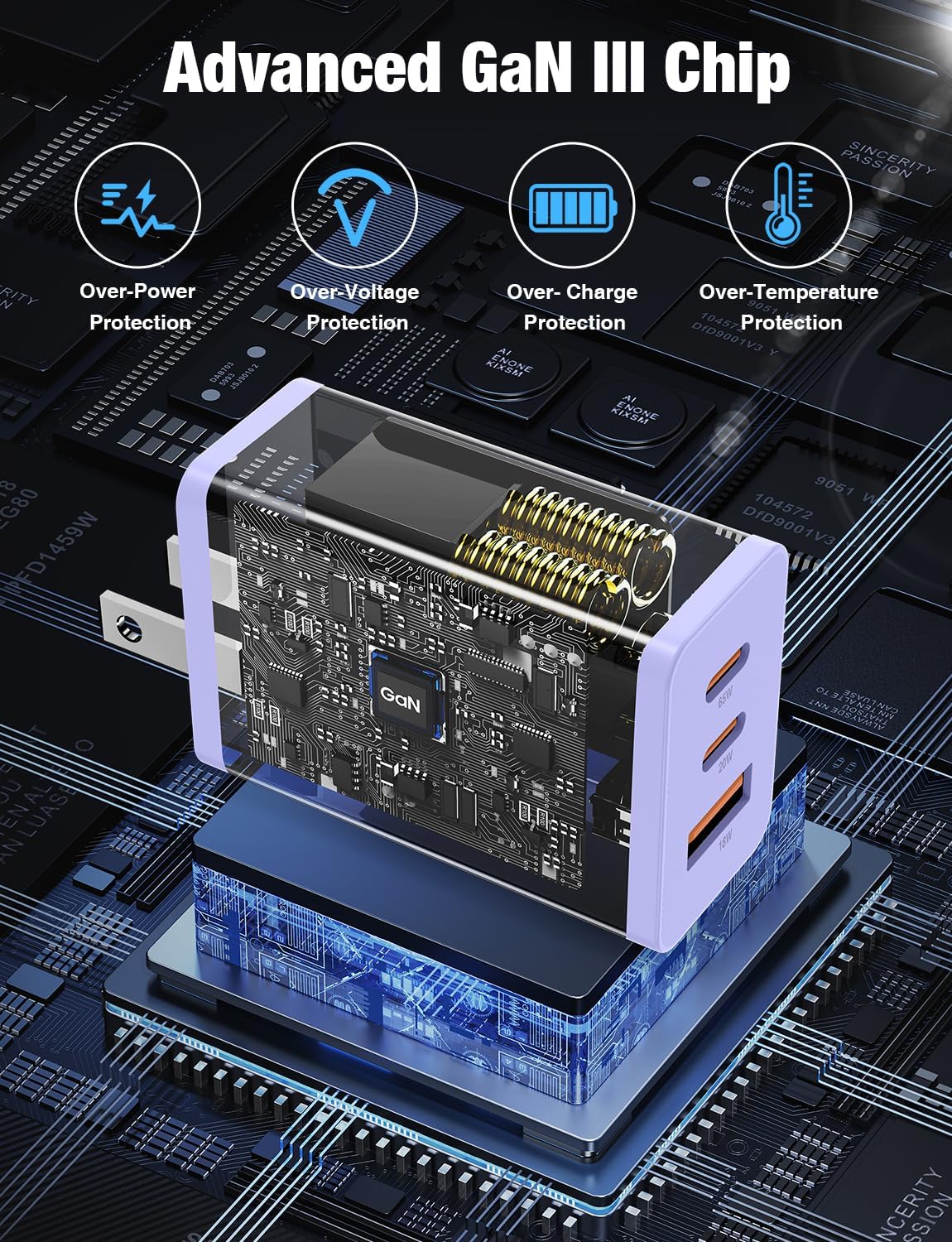 Paquete de 2 bloques de cargador de pared USB C de 65 W, adaptador de carga USB C de 3 puertos de 100 W tipo C de carga súper rápida para MacBook Pro/Air, i-Pad Pro, i-Phone 17/16/15, Galaxy S25 y más