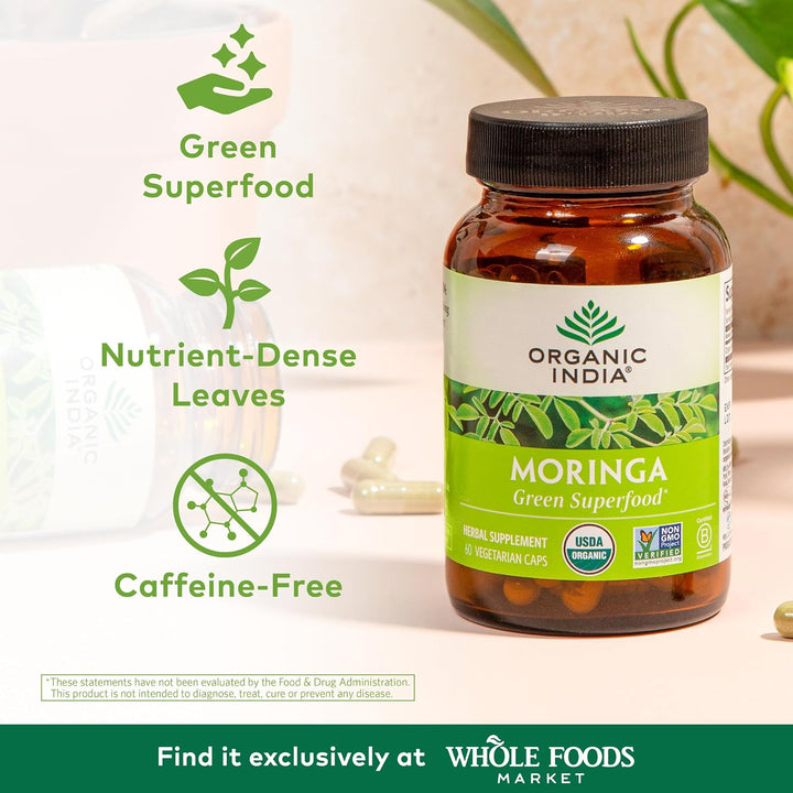 ORGANIC INDIA Cápsulas de Moringa Orgánicas - Suplemento de Hoja de...
