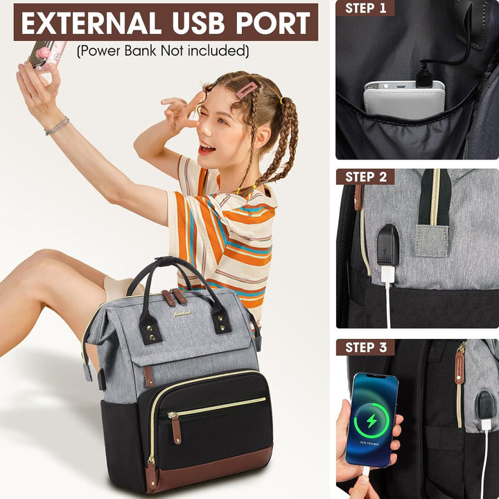 Focdod Mochila para laptop Bolsa de viaje para mujer, 7-negro gris...