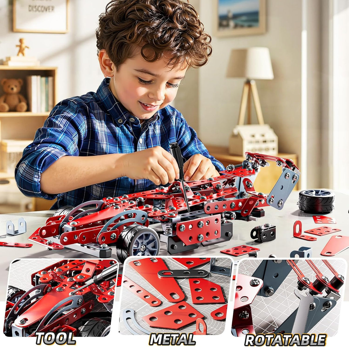 Kits de autos de carreras de modelo de metal – Proyectos STEM para niños de 8 a 12 años, juguetes educativos de construcción de ensamblaje, juguetes de coche para niños y niñas de 8, 9, 10