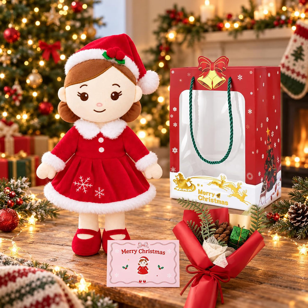 Conjunto de Muñeca de Peluche Navideña para Regalo, Muñeca de 14" con Accesorios Navideños