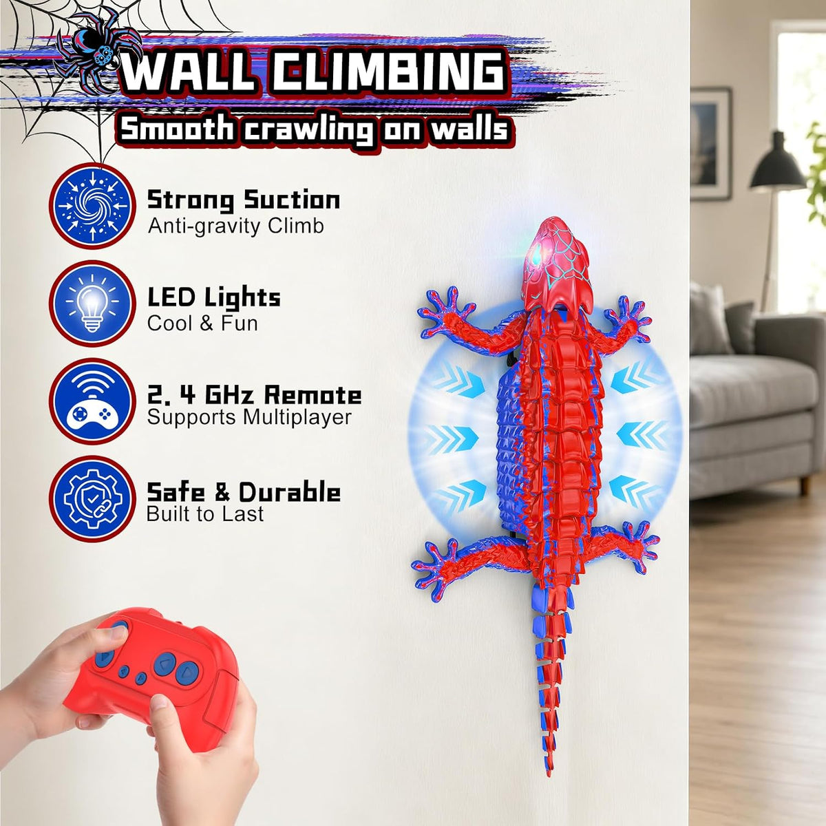 Gecko de escalada de pared a RC, robot de control remoto recargable